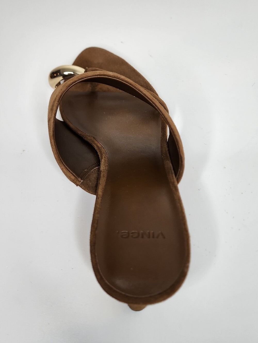 Vince Suzie Brown Suede Kitten Heel Slide Sandals Size 8.5 - Picture 9 of 11